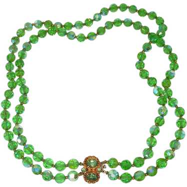 Green AB Cut Crystal Two Strand Necklace - image 1