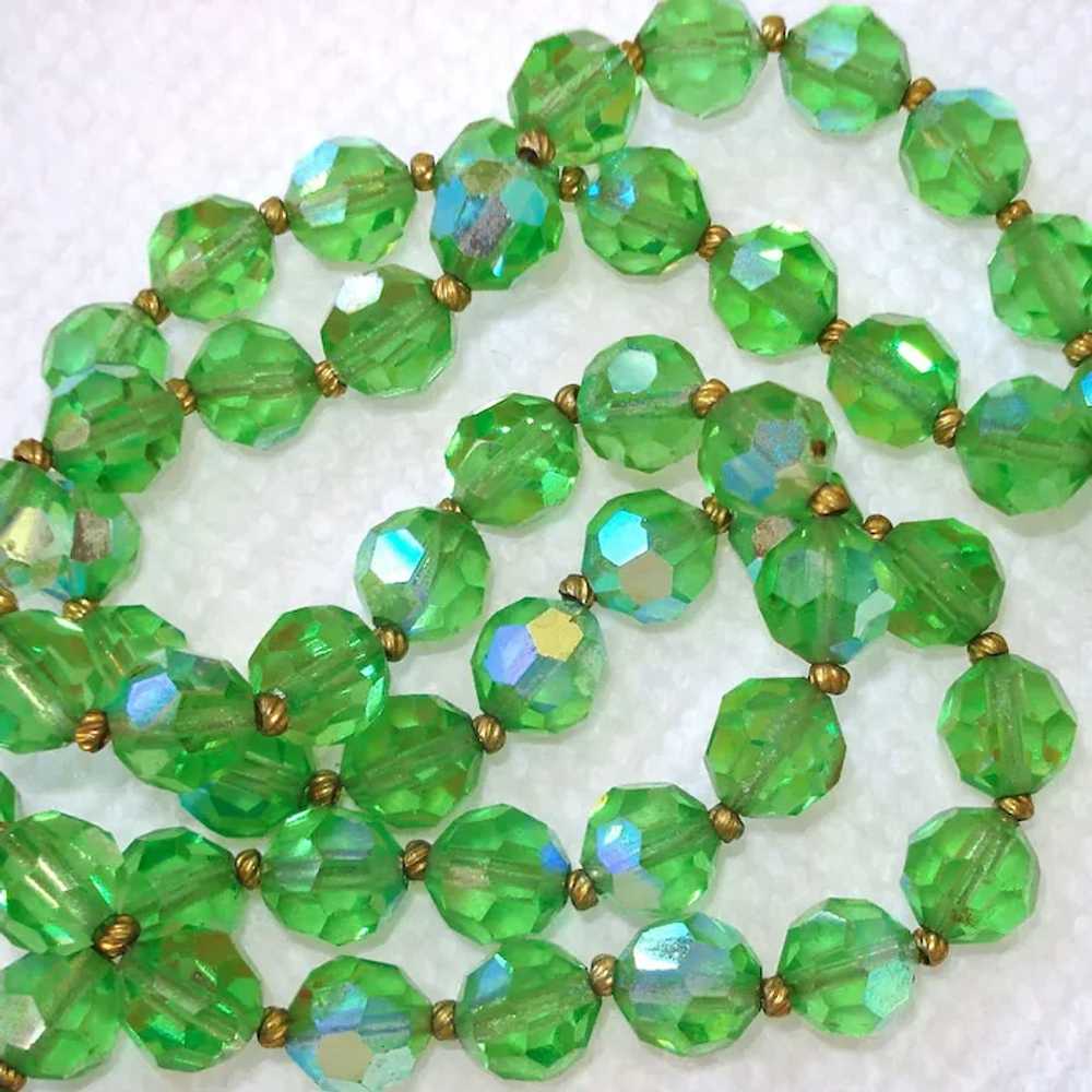 Green AB Cut Crystal Two Strand Necklace - image 3