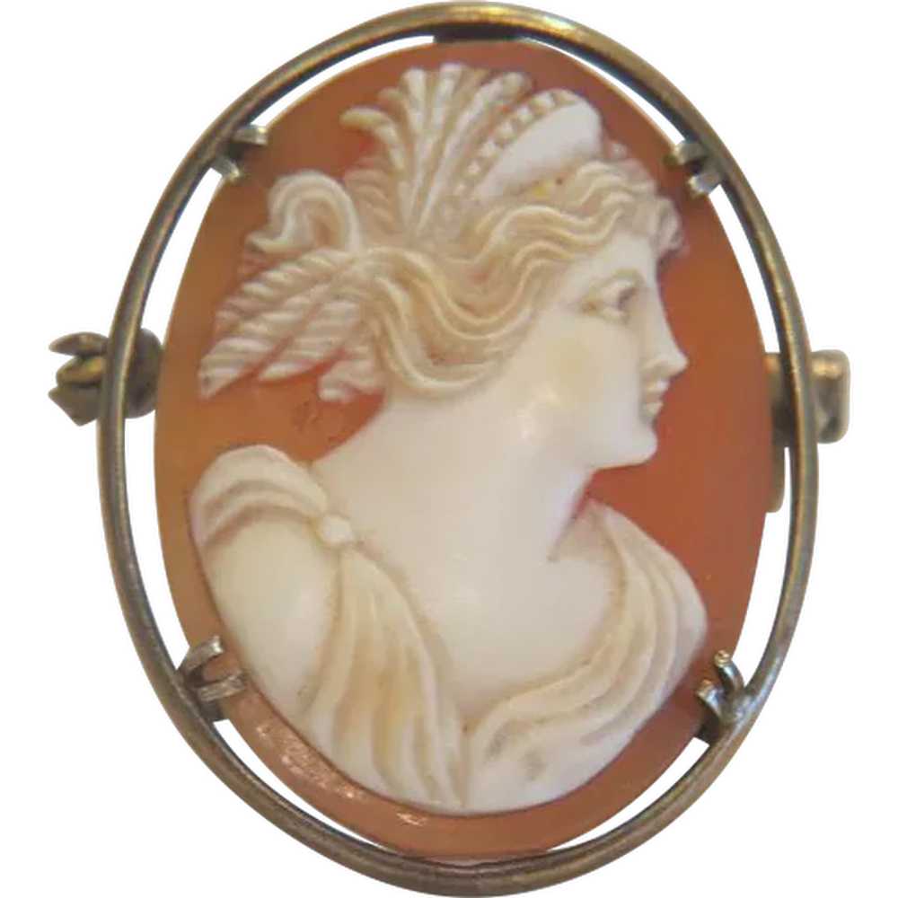 Antique hand carved shell Cameo, silver 800, 19th… - image 1
