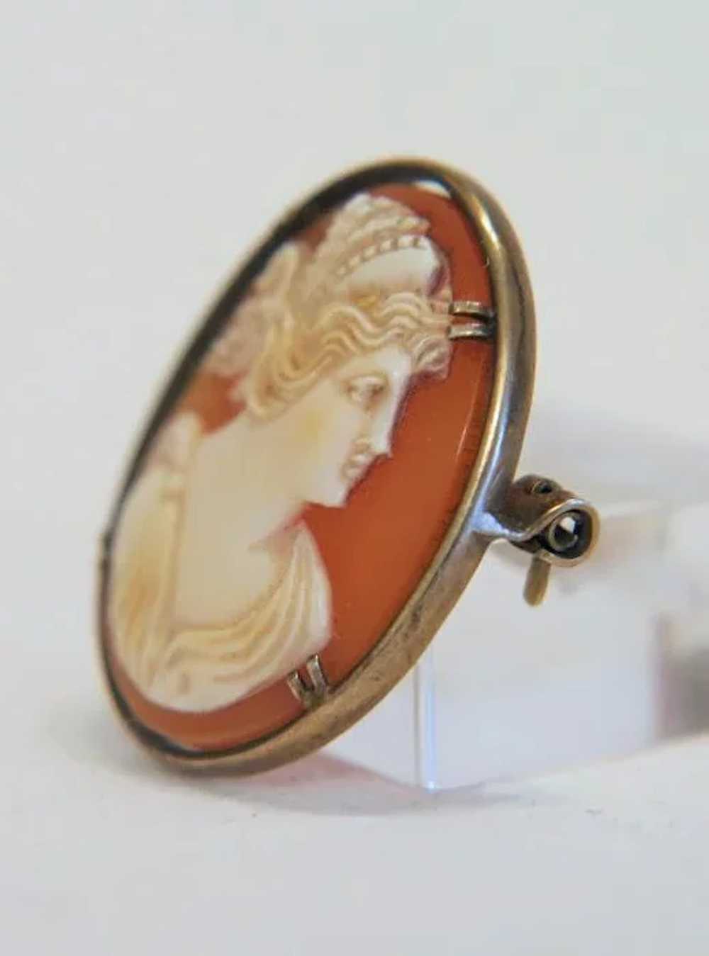 Antique hand carved shell Cameo, silver 800, 19th… - image 3