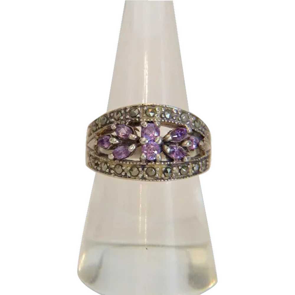 Vintage Amethyst ring with Marcasites, silver 925… - image 1