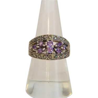Vintage Amethyst ring with Marcasites, silver 925… - image 1