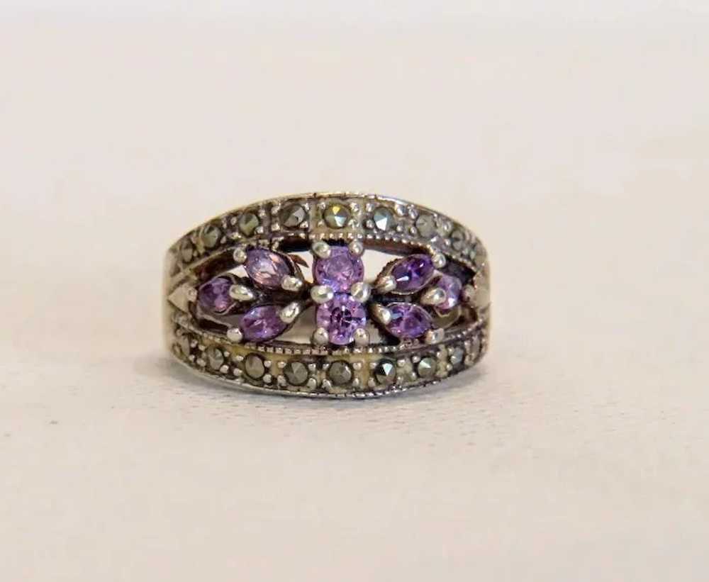Vintage Amethyst ring with Marcasites, silver 925… - image 2