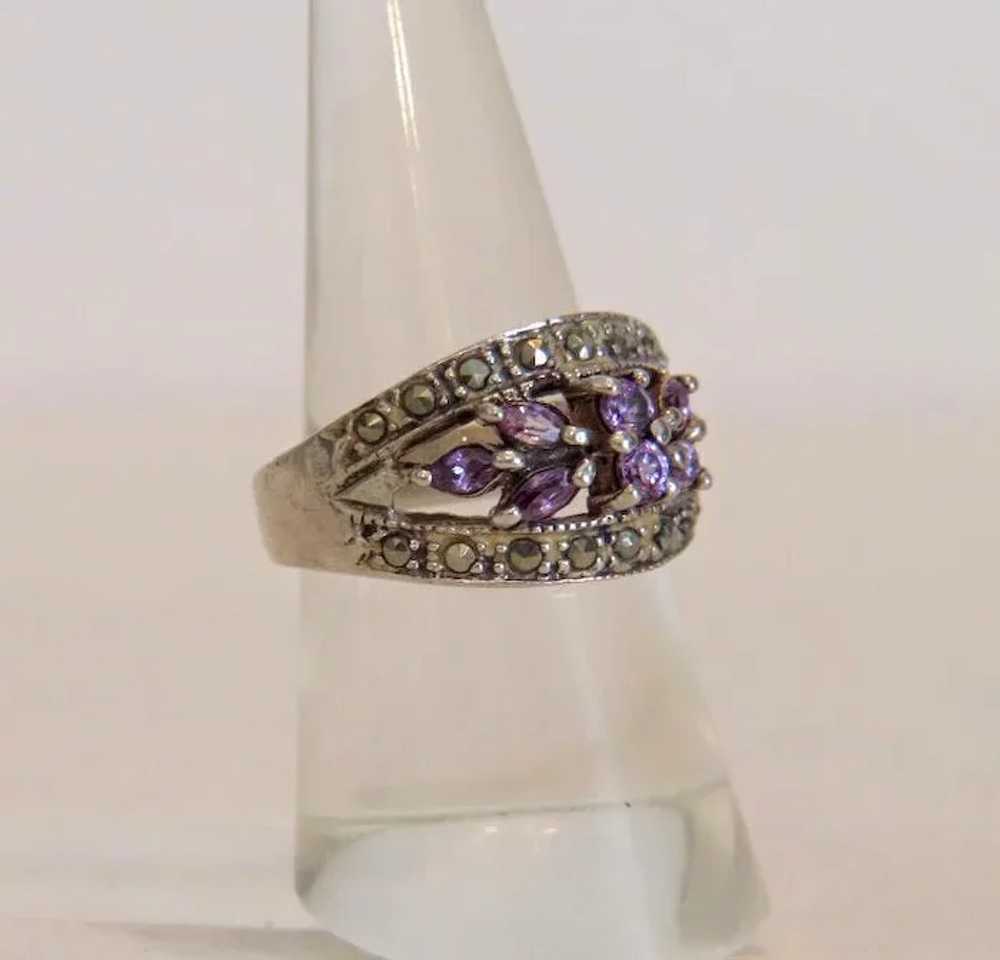 Vintage Amethyst ring with Marcasites, silver 925… - image 3