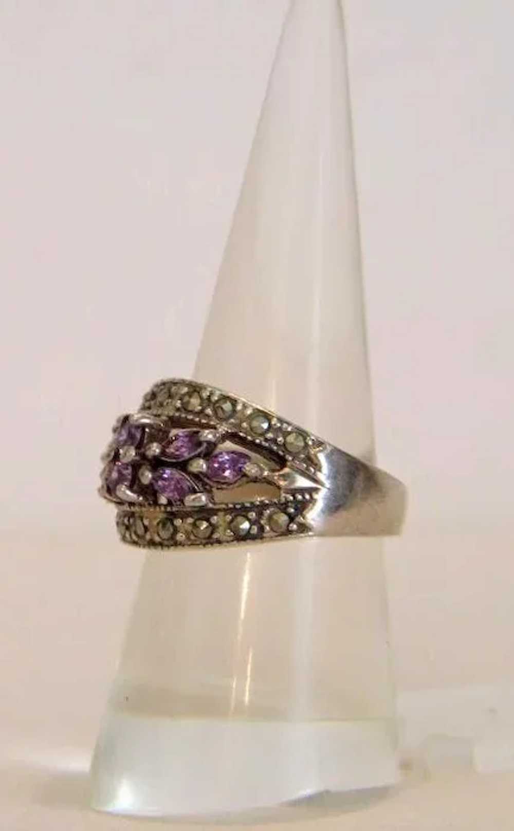 Vintage Amethyst ring with Marcasites, silver 925… - image 4