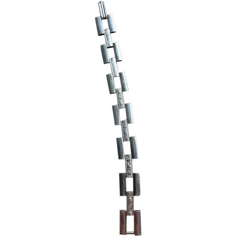 1970s Sterling Silver Rectangular Link Bracelet 7… - image 1