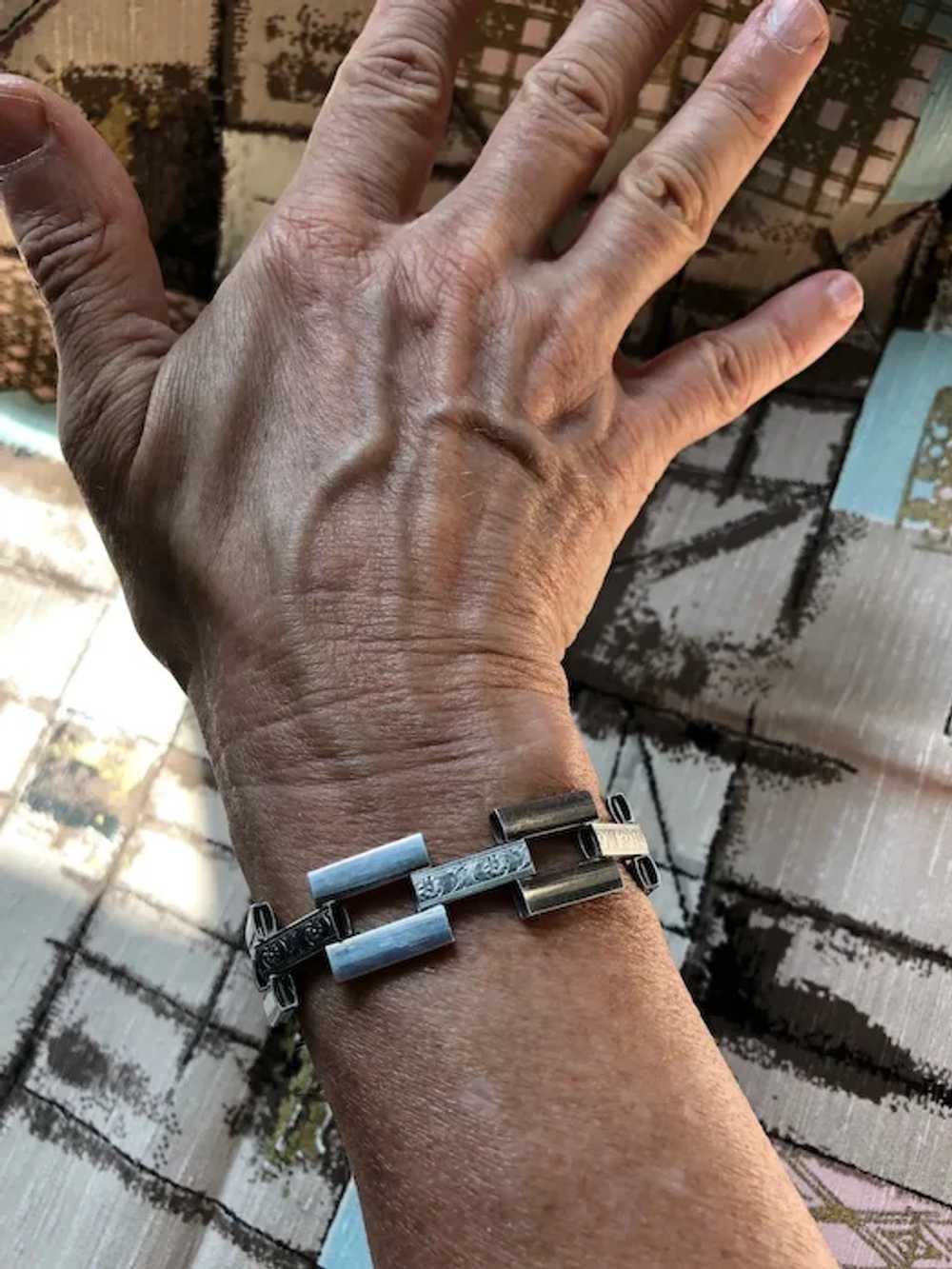 1970s Sterling Silver Rectangular Link Bracelet 7… - image 3