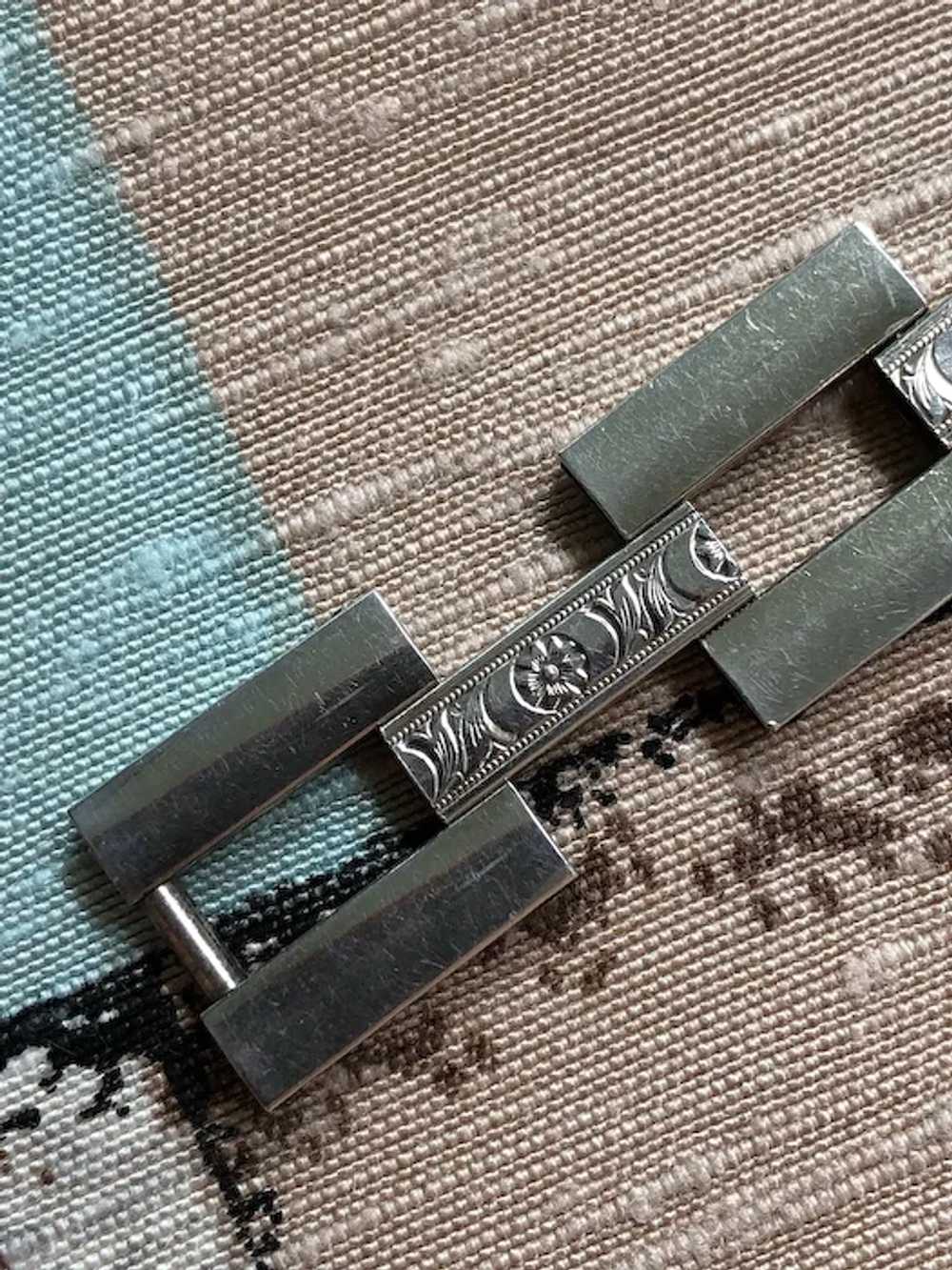 1970s Sterling Silver Rectangular Link Bracelet 7… - image 6