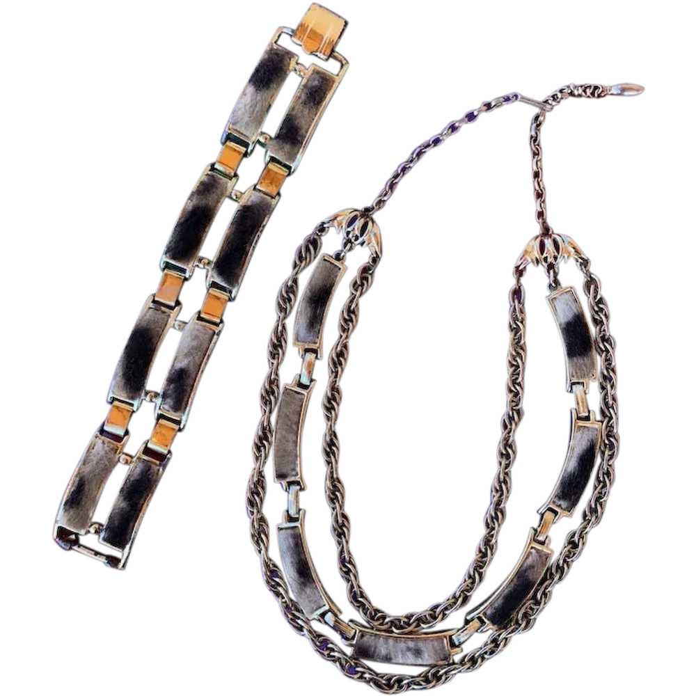 1960s Faux Leopard Print Necklace + Wide Bracelet… - image 1