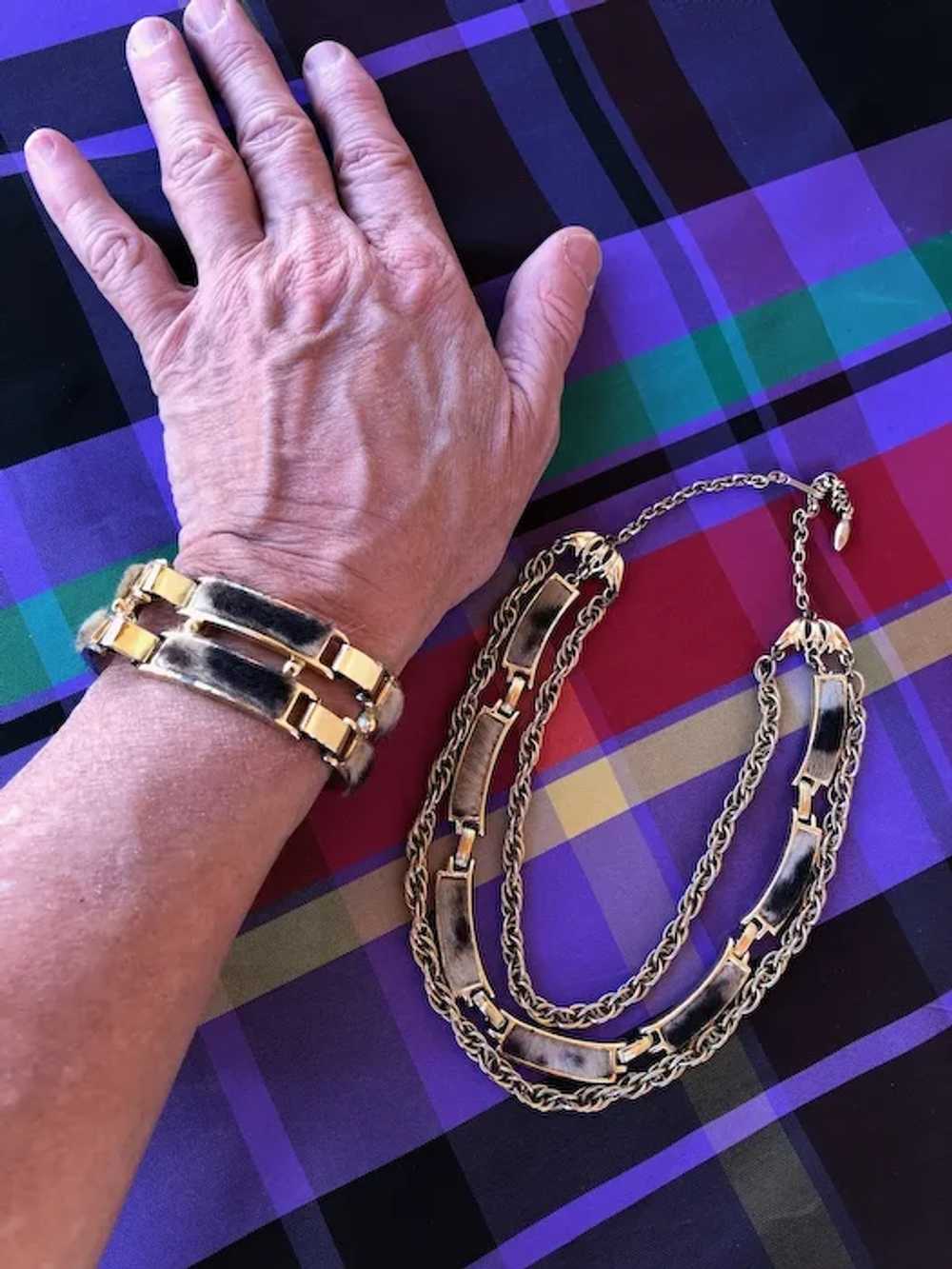 1960s Faux Leopard Print Necklace + Wide Bracelet… - image 2