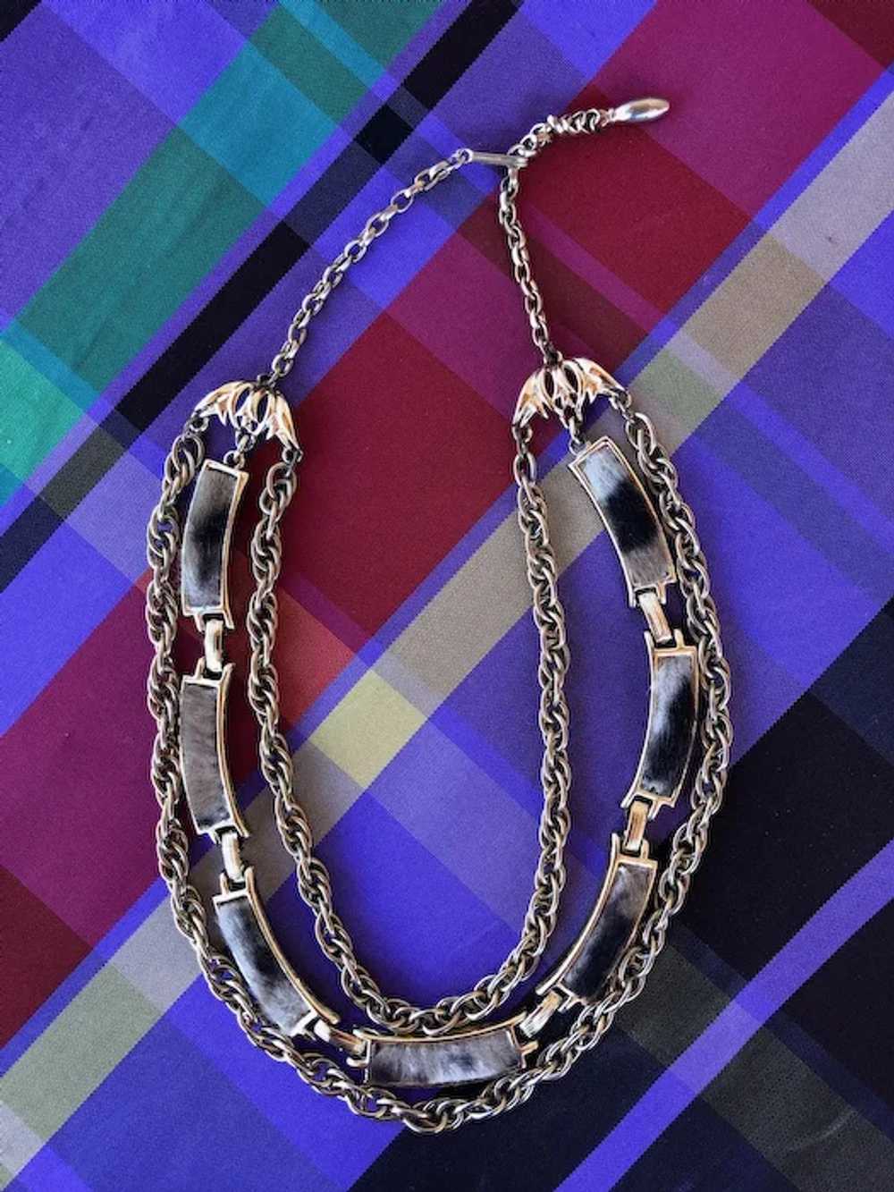 1960s Faux Leopard Print Necklace + Wide Bracelet… - image 4