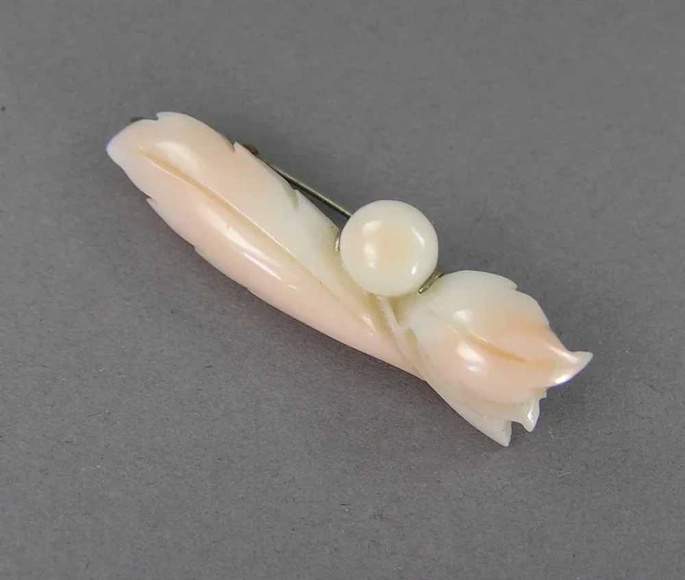 Art Nouveau Hand Carved True Angel Skin Coral Pin… - image 8
