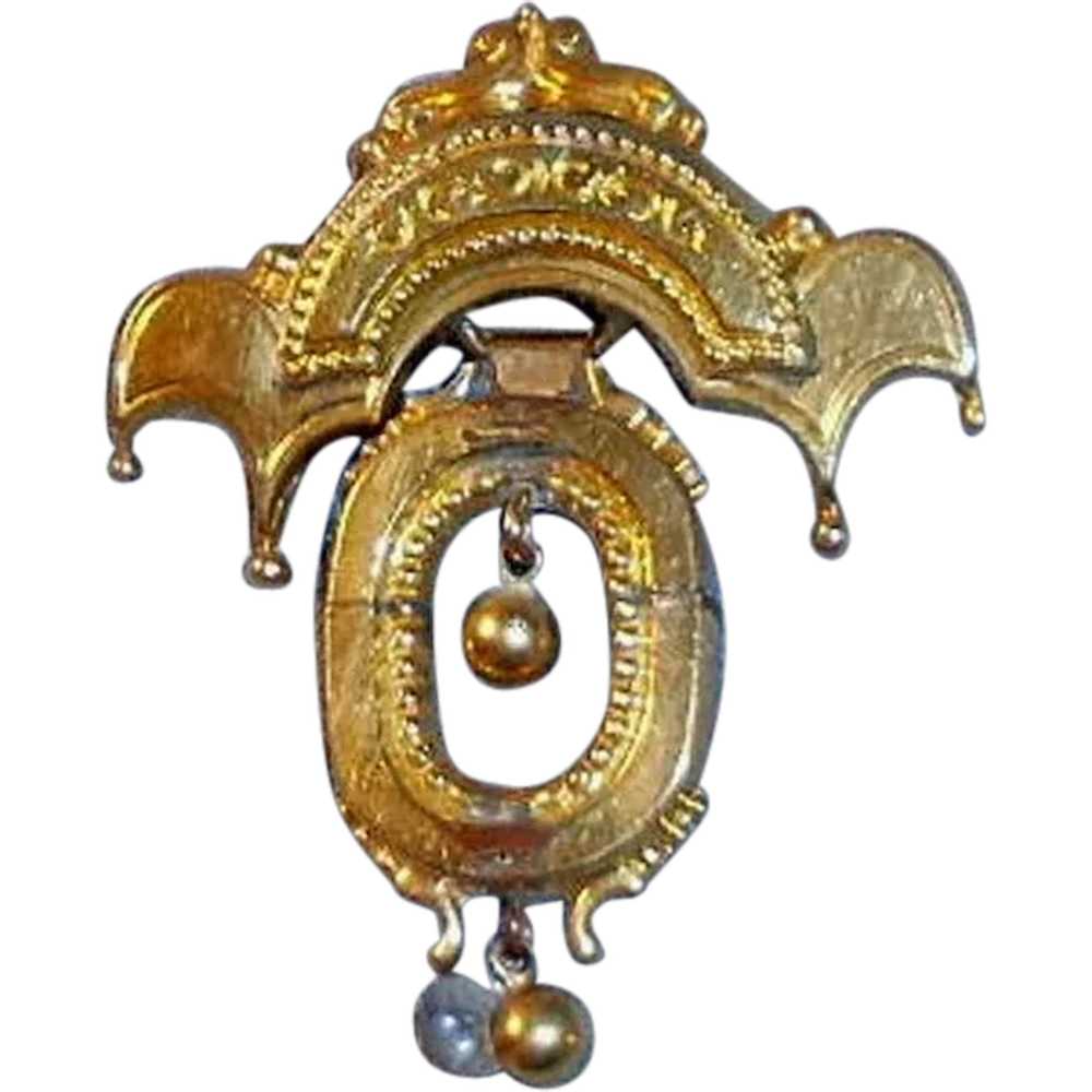 Edwardian Gold Filled Brooch With Hinged Swinging… - image 1
