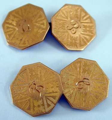 Early 20th c. Gold Tone Etched Cufflinks - image 1