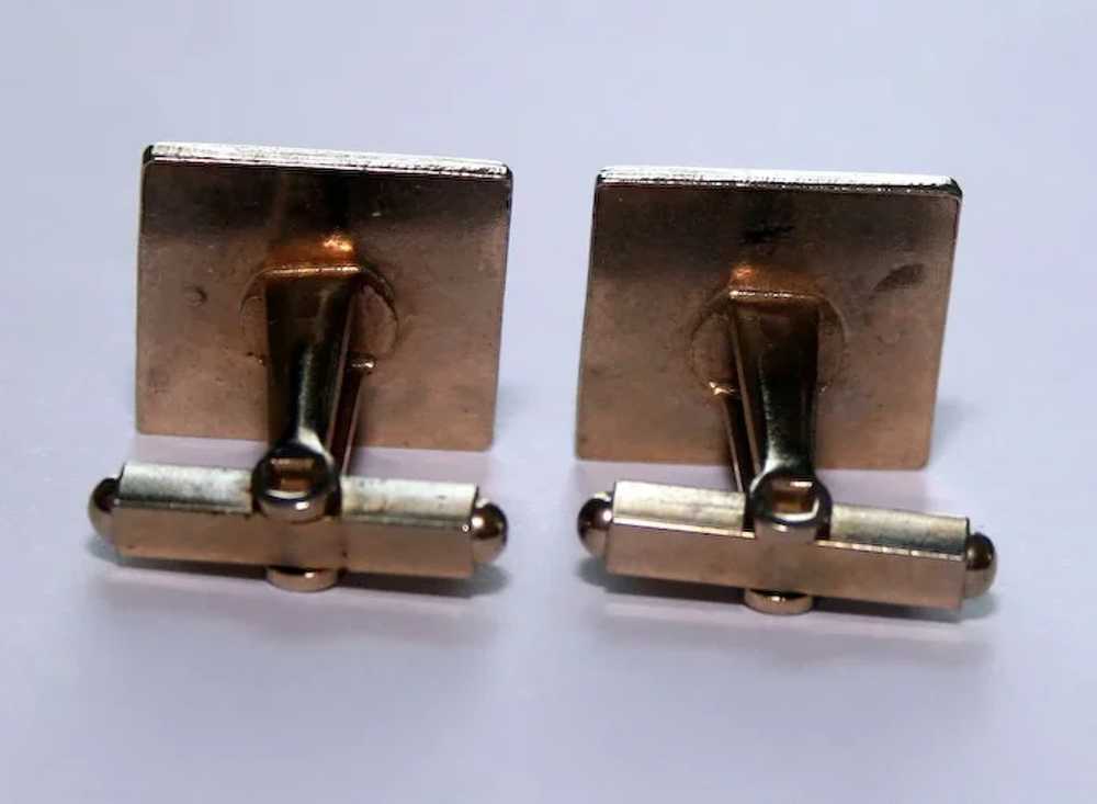 Vintage 1960s Etched Cufflinks – Center Diamond D… - image 2