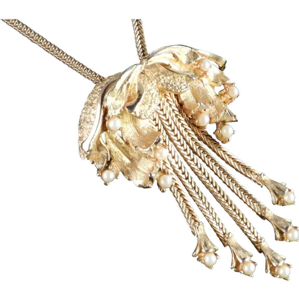 Tortolani Faux Pearl Chain Fringe Necklace - image 1