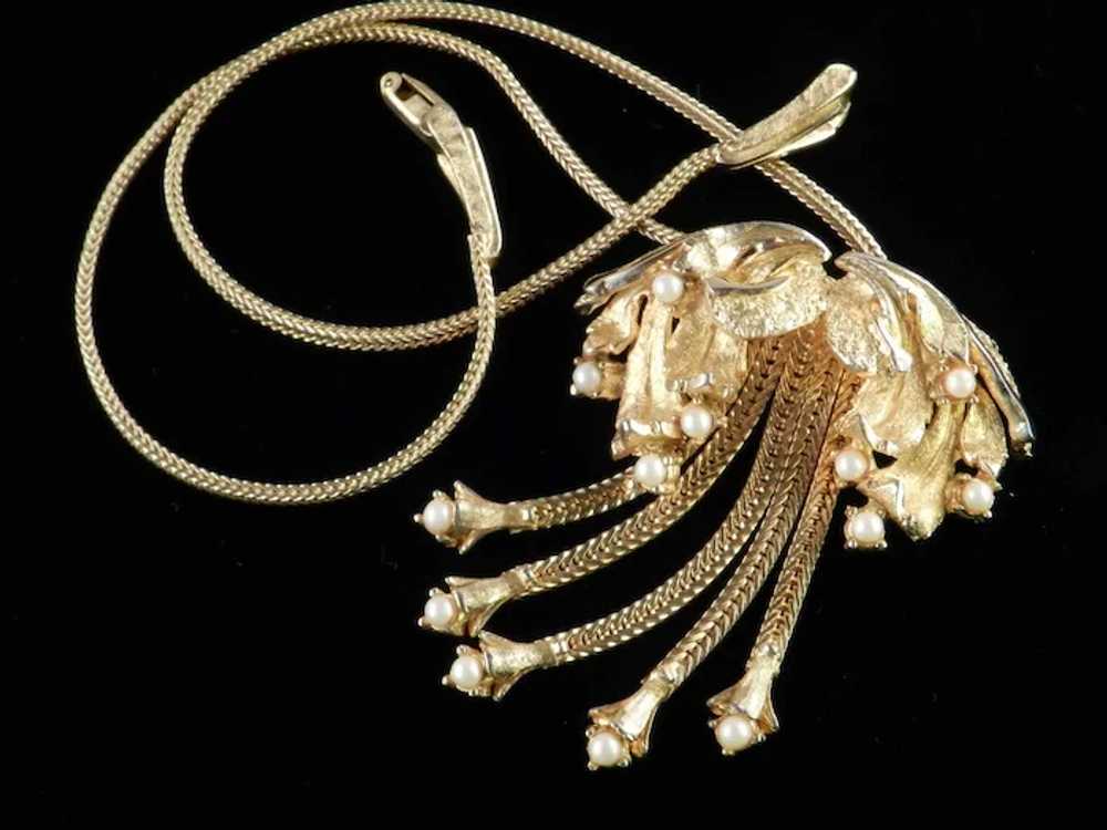 Tortolani Faux Pearl Chain Fringe Necklace - image 3