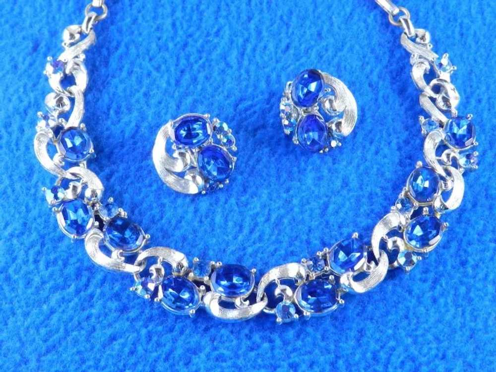 Lisner Rhinestone Necklace Earrings Demi Parure S… - image 3