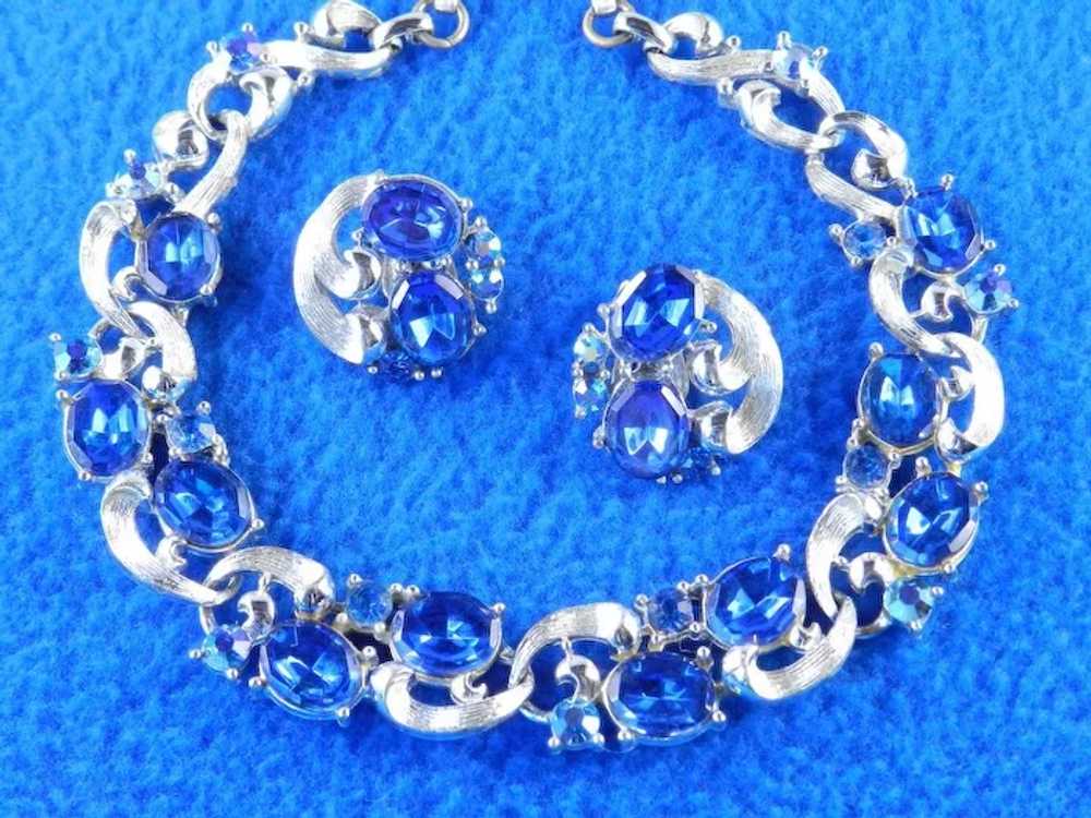 Lisner Rhinestone Necklace Earrings Demi Parure S… - image 5