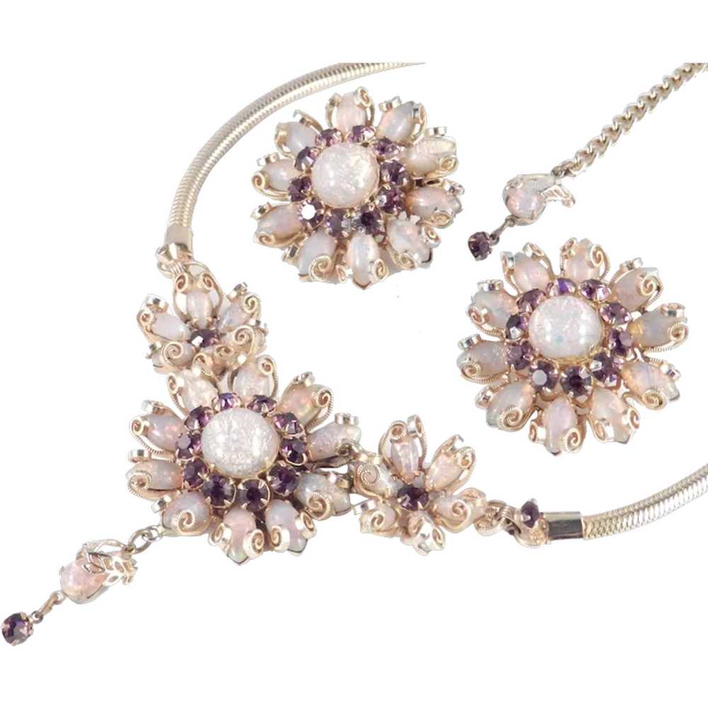 Rhinestone Faux Opal Cabochon Necklace Earrings D… - image 1