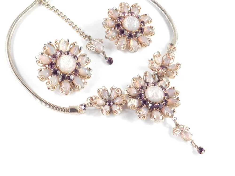 Rhinestone Faux Opal Cabochon Necklace Earrings D… - image 5