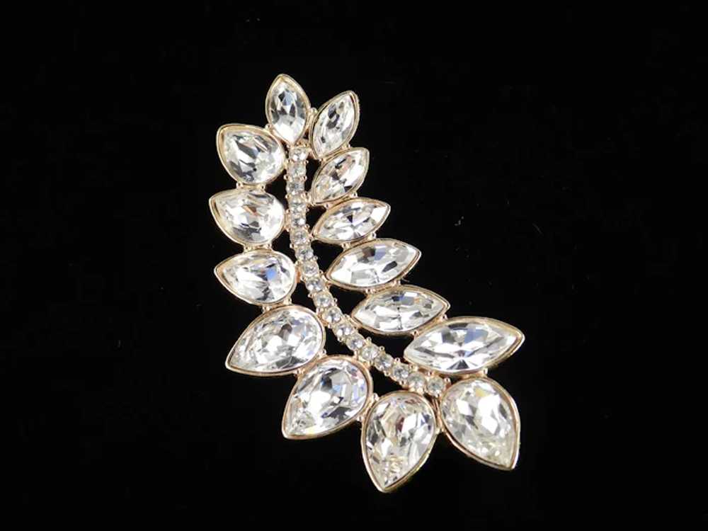 Monet Rhinestone Plume Leaf Feather Crescent Broo… - image 3