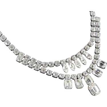 Double Drop Rhinestone Necklace Rhodium Plate - image 1