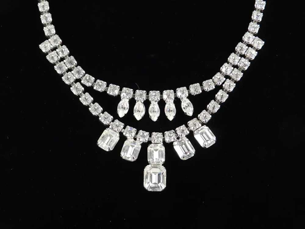 Double Drop Rhinestone Necklace Rhodium Plate - image 2