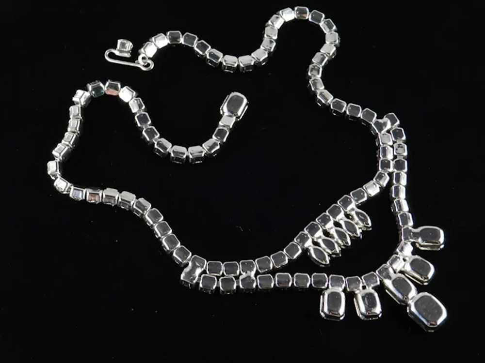 Double Drop Rhinestone Necklace Rhodium Plate - image 5