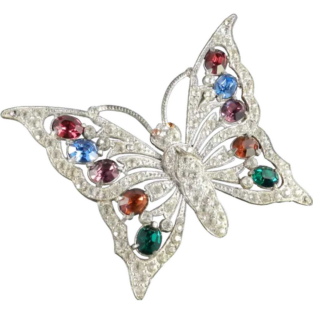 Art Deco Era Large Rhinestone Butterfly Brooch Pi… - image 1