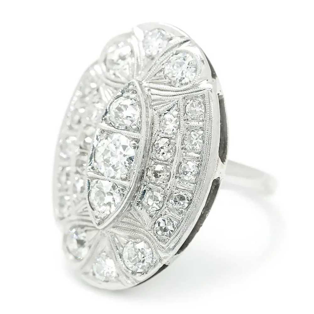 Vintage European Diamond Oval Ring 14K White Gold… - image 3