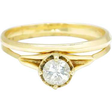 Round Diamond Solitaire Engagement Ring Set 14K Ye