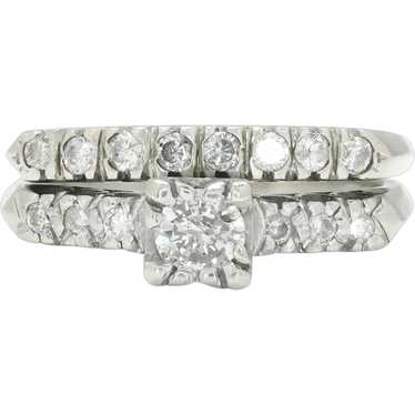 Vintage Round Diamond Engagement Ring Set White Go