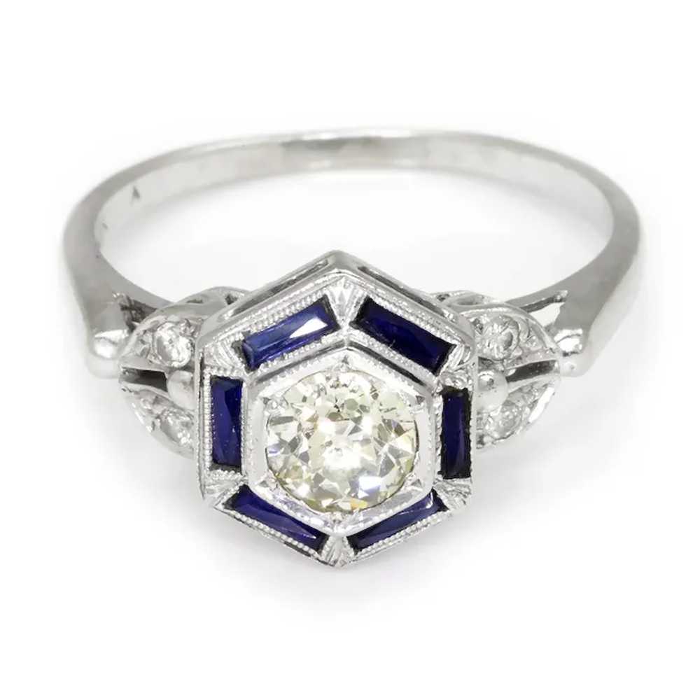Old Mine Cut Diamond Hexagon Sapphire Halo Ring W… - image 3