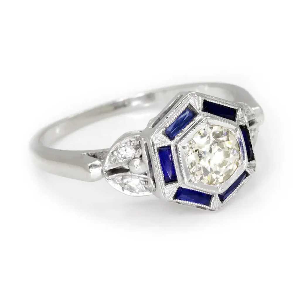 Old Mine Cut Diamond Hexagon Sapphire Halo Ring W… - image 4