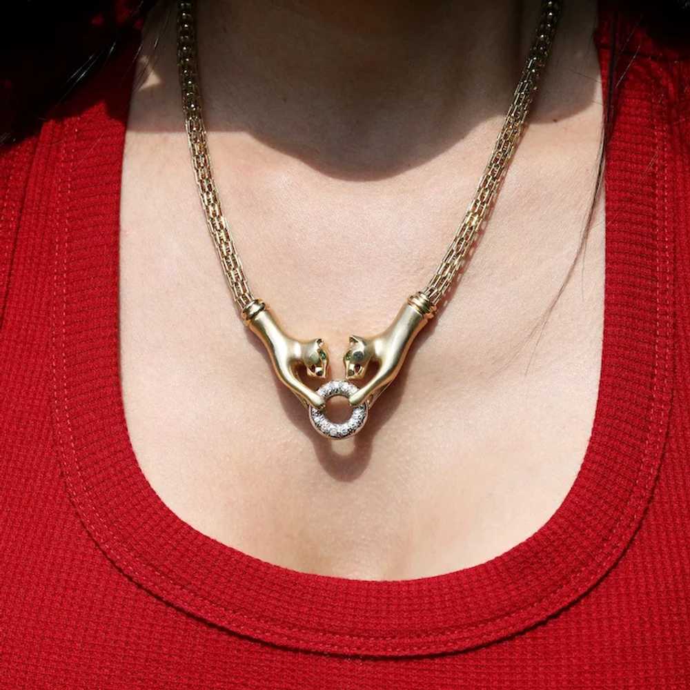 Double Panther Clasping Diamond O-Ring Necklace T… - image 2