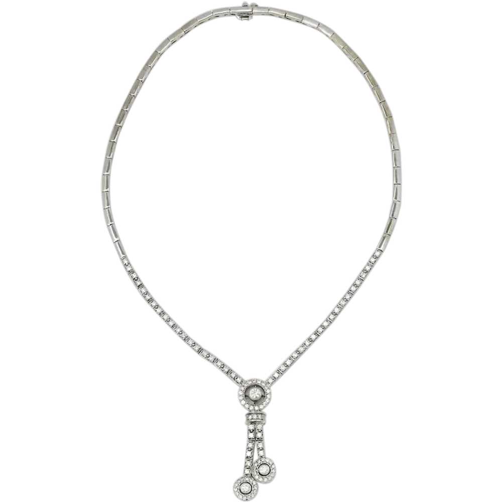 Round Diamond Split Pendant Necklace 18K White Go… - image 1