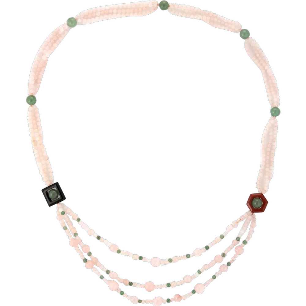 Rose Green Quartz Onyx Agate Long 32" Necklace Es… - image 1