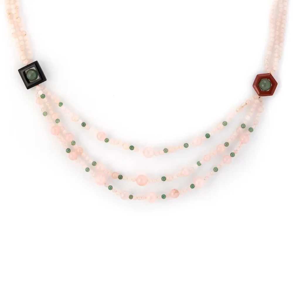 Rose Green Quartz Onyx Agate Long 32" Necklace Es… - image 4