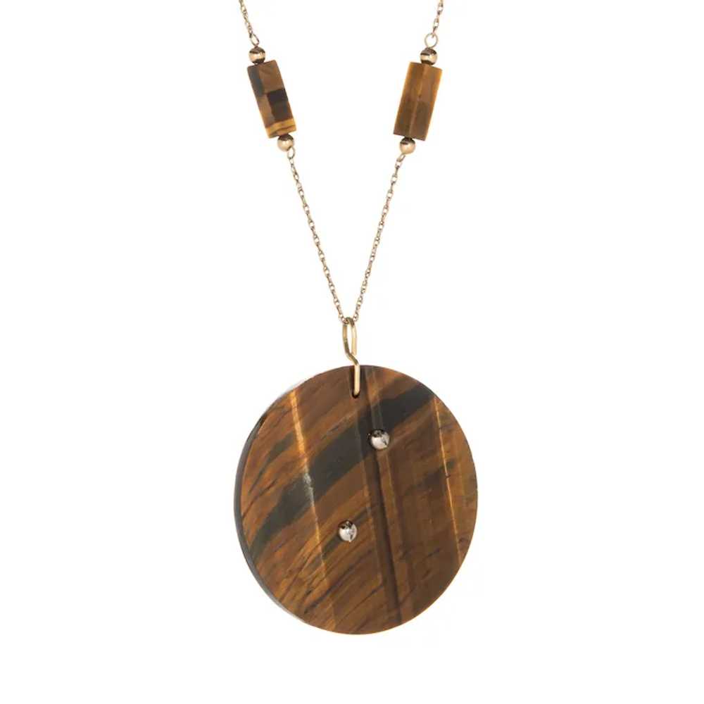 70s Tigers Eye Rabbit Medallion Necklace Vintage … - image 3