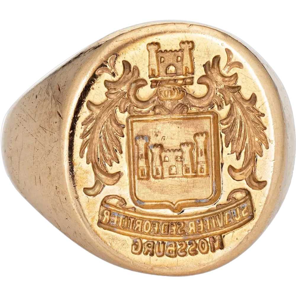 Vintage Art Deco Family Crest Signet Ring Heavy 14 Ka… - Gem