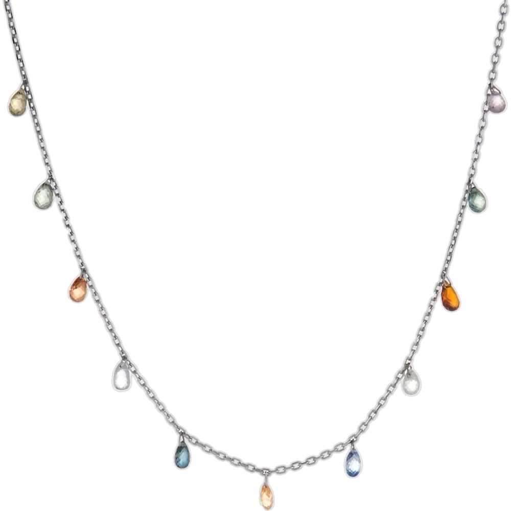 Rainbow Sapphire Fringe Necklace 14 Karat White G… - image 1