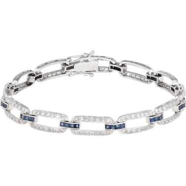 Diamond Sapphire Link Bracelet Vintage 18 Karat W… - image 1