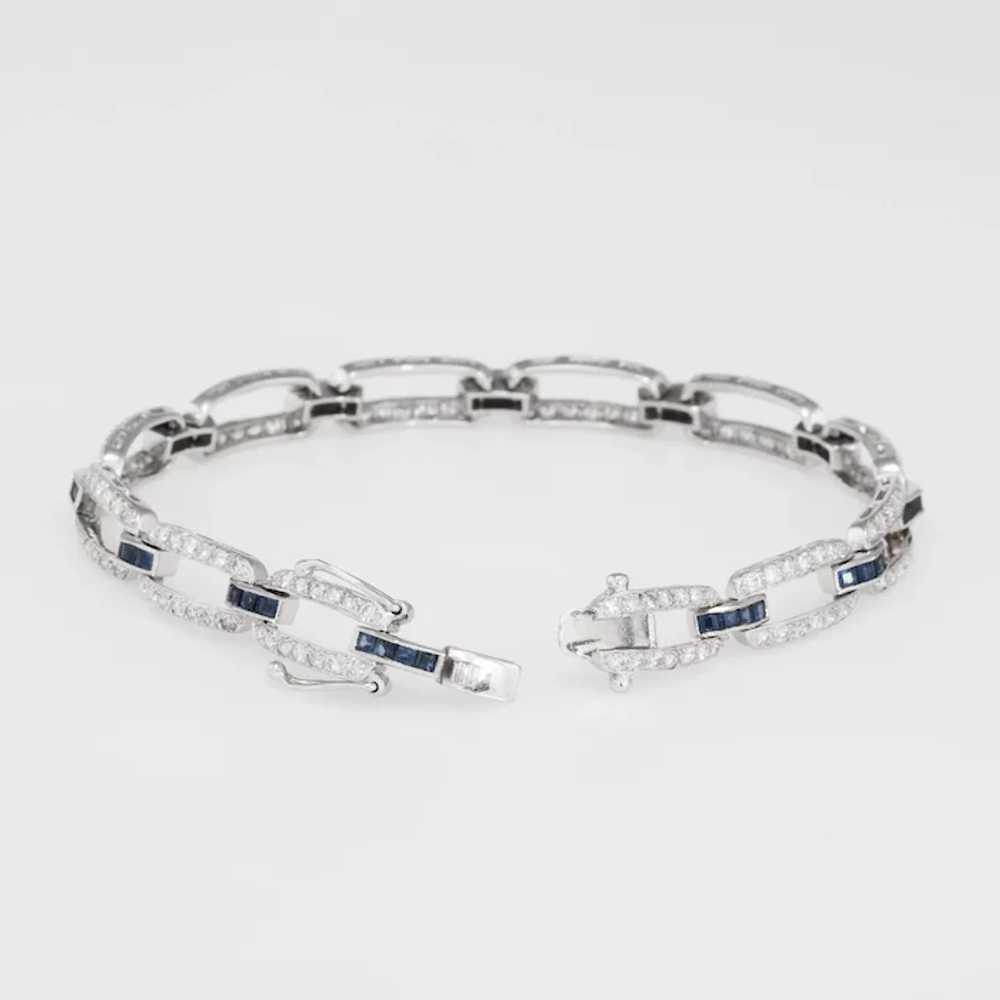 Diamond Sapphire Link Bracelet Vintage 18 Karat W… - image 2