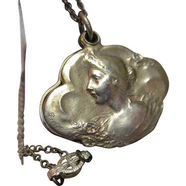Art Nouveau Lovely Lady Sterling Silver Slip Lock… - image 1