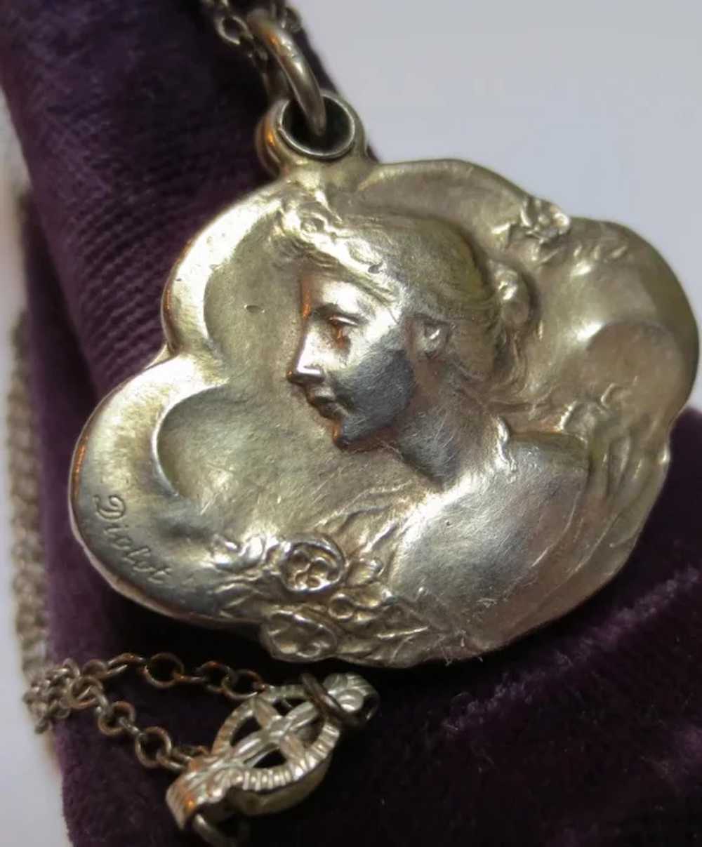 Art Nouveau Lovely Lady Sterling Silver Slip Lock… - image 3