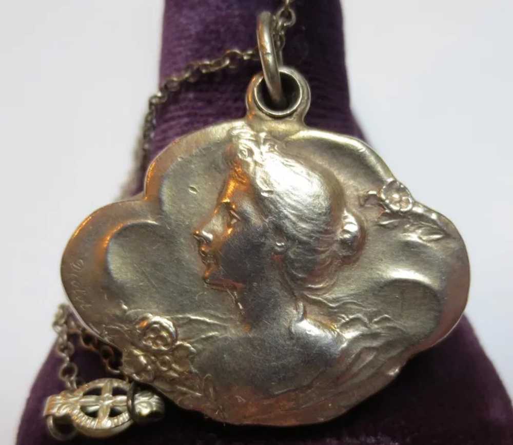 Art Nouveau Lovely Lady Sterling Silver Slip Lock… - image 4