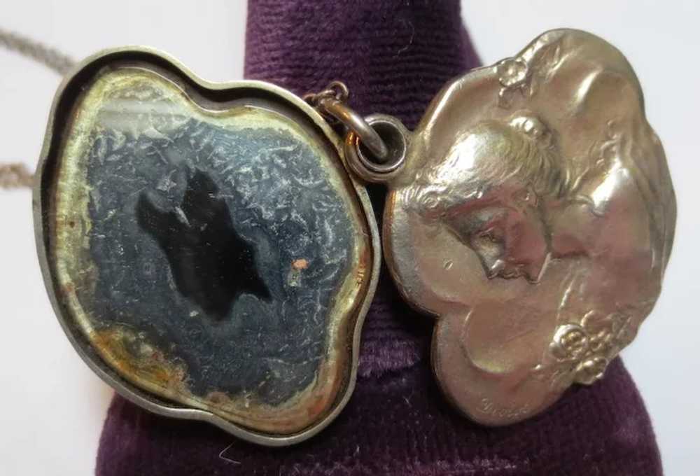 Art Nouveau Lovely Lady Sterling Silver Slip Lock… - image 5