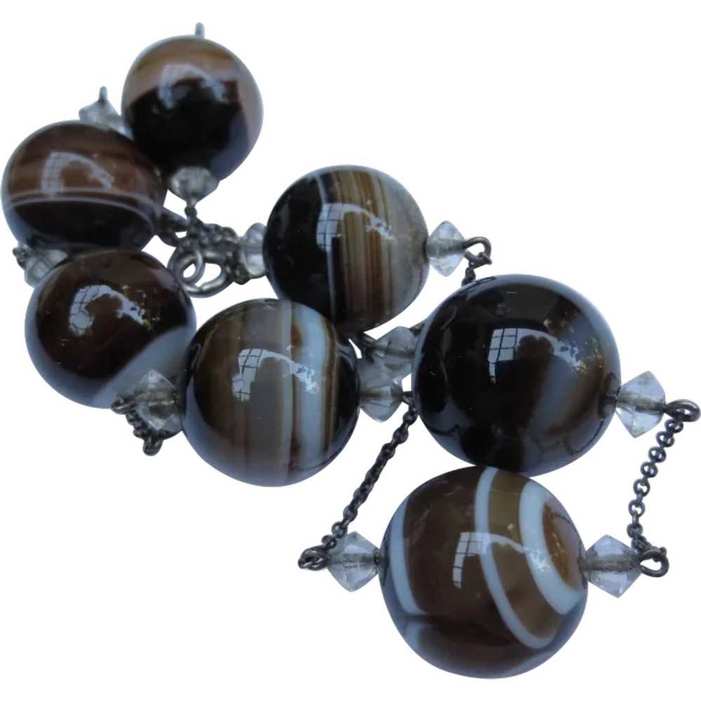 Edwardian Scottish Banded Agate Bead Silver Neckl… - image 1