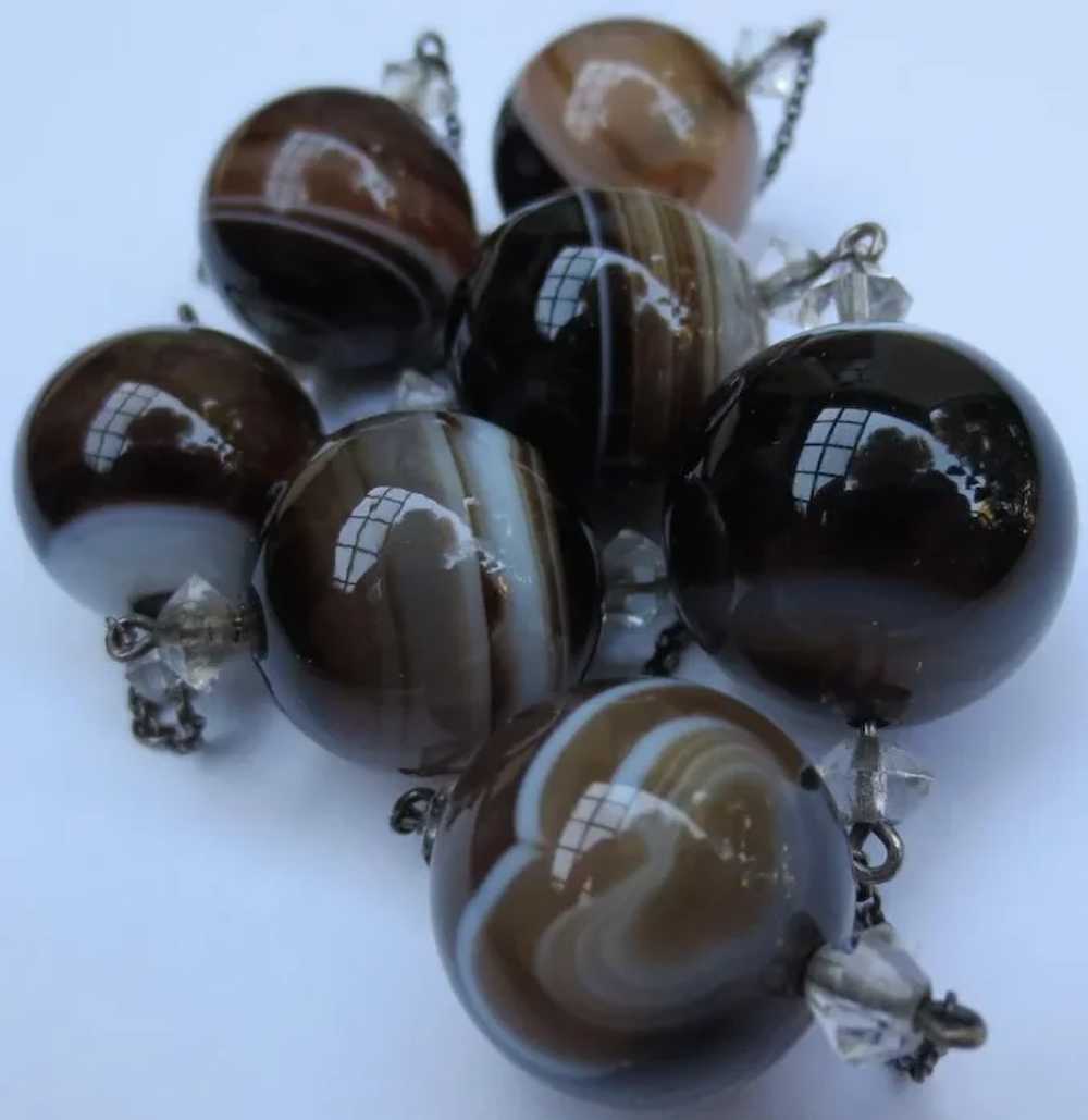 Edwardian Scottish Banded Agate Bead Silver Neckl… - image 3